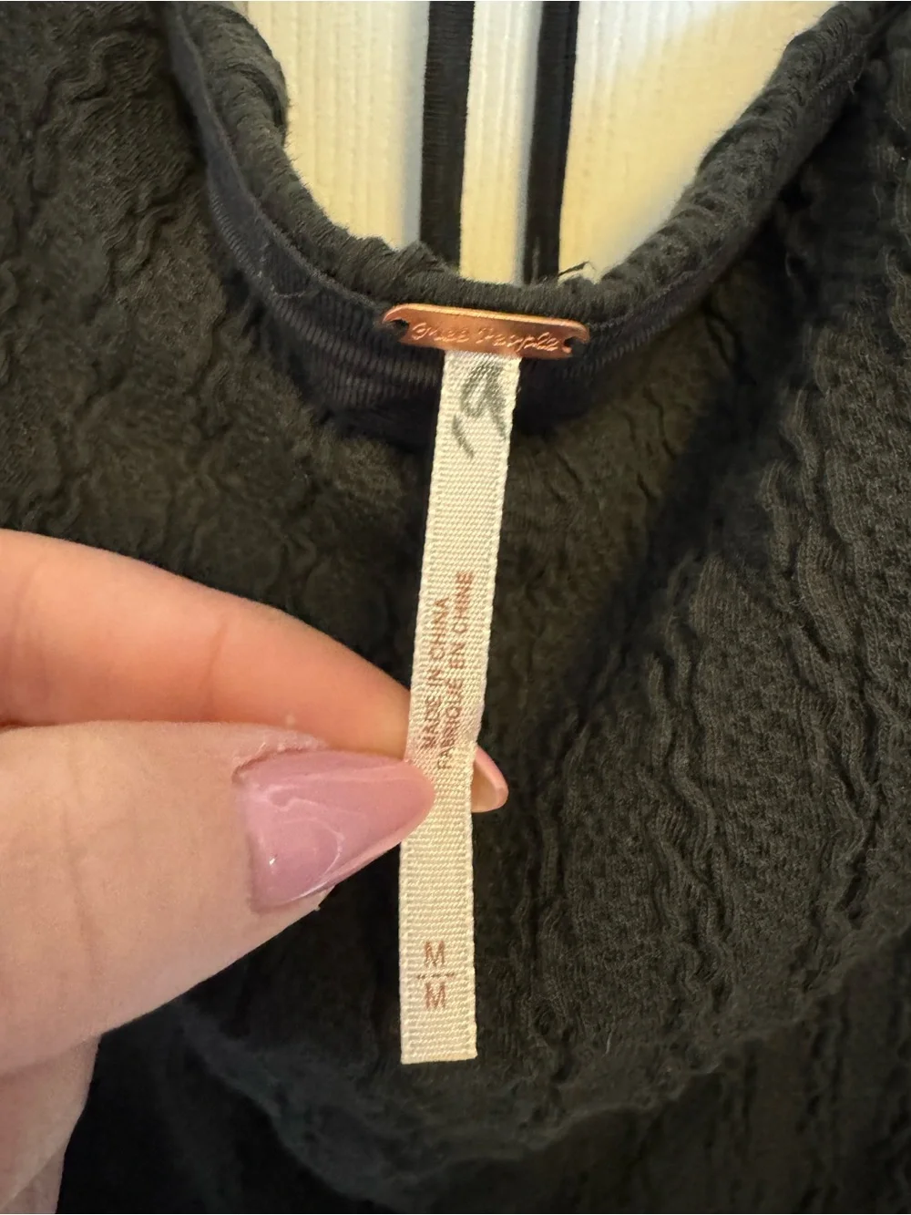 NWT Free People Black Ribbed Square-Neck Long Sleeve Top with Back Tie